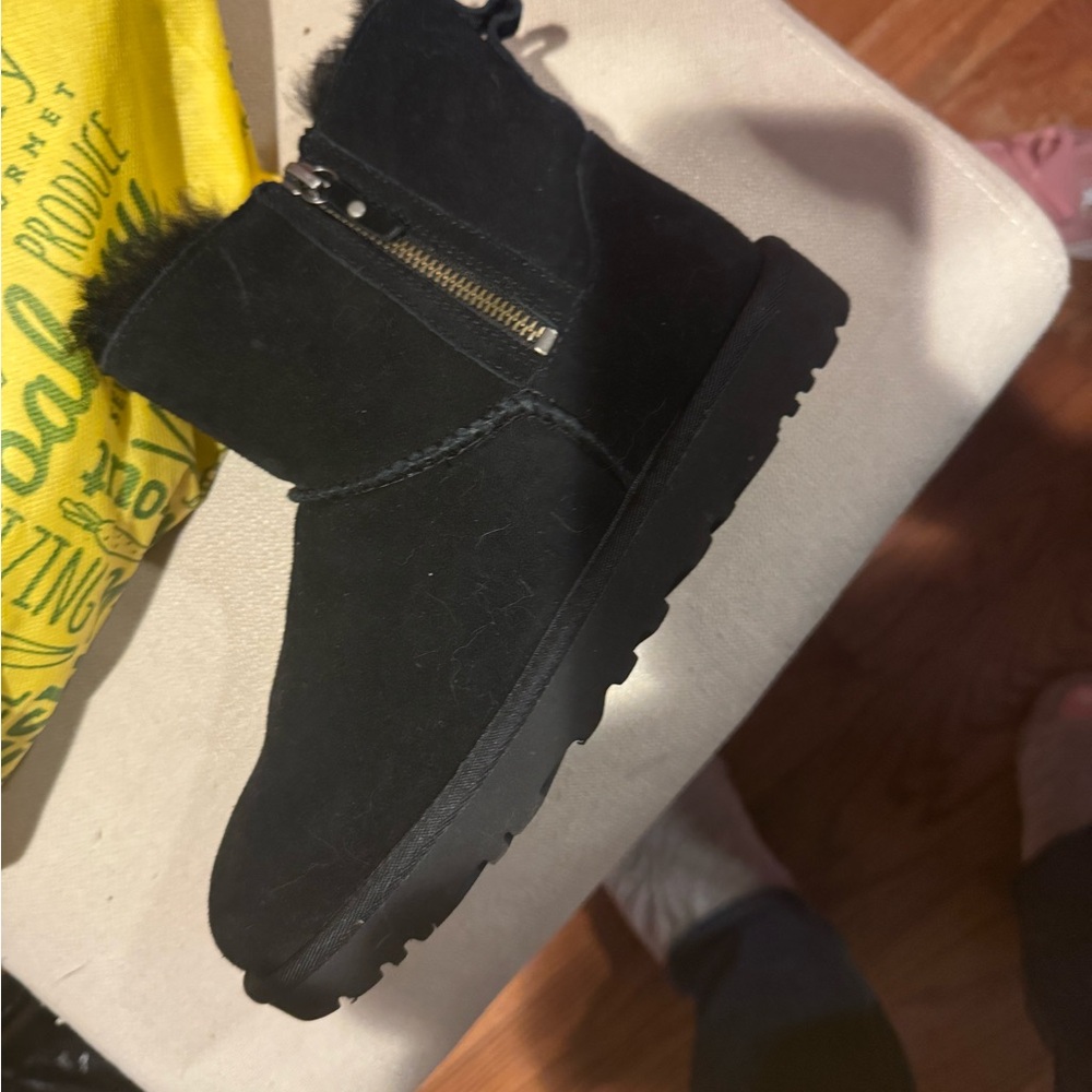 UGG Black Suede Ankle Boots with Zipper